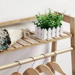 EONLION Wooden Bamboo Single Rod Clothes Rail in Light Oak - Size: 500mm - thumbnail 5