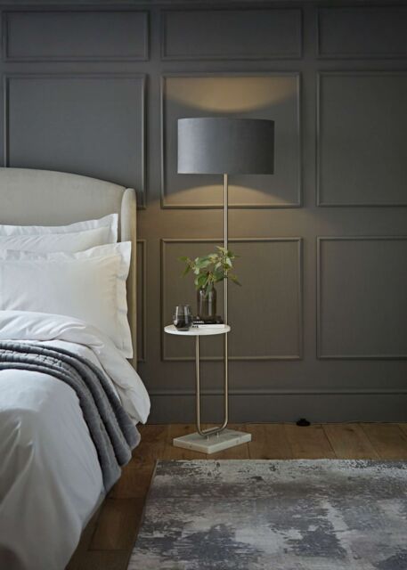 ValueLights Tavel Brushed Chrome Floor Lamp Light with Velvet Shade in Grey - Size: 18 inches - image 1