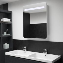 Berkfield Home LED Bathroom Mirror Cabinet 68x9x80 cm in White - Size: 68 x 9 x 80 cm - thumbnail 1