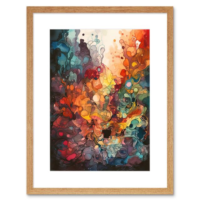 "Artery8 Abstract Coral Reef Modern Rainbow Painting Framed 9X7 Inch Art Print in Beige - Size: W7"" x H9""" - image 1