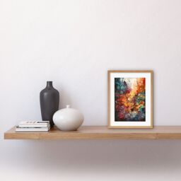 "Artery8 Abstract Coral Reef Modern Rainbow Painting Framed 9X7 Inch Art Print in Beige - Size: W7"" x H9""" - thumbnail 2
