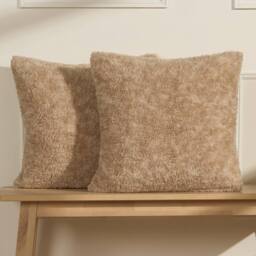OHS 2 Pack Teddy Marl Soft Fleece Cushion Covers - 45 x 45cm in Natural - Size: 45 cm x 45 cm - thumbnail 2