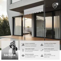 tectake Awning with hand crank - pressure fitted, height adjustable in Light Grey - Size: 300 cm x 180 cm - thumbnail 2