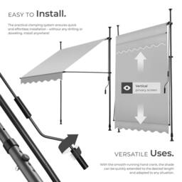 tectake Awning with hand crank - pressure fitted, height adjustable in Light Grey - Size: 300 cm x 180 cm - thumbnail 3