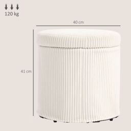 HOMCOM Round Storage Ottoman with Lid, Vanity Stool with Storage in Beige - thumbnail 3