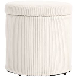 HOMCOM Round Storage Ottoman with Lid, Vanity Stool with Storage in Beige - thumbnail 2