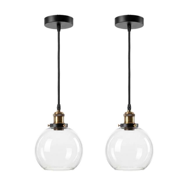 Emitto Ceiling Pendant Light Set of 2 Industrial Glass LampShade Adjustable Cable in Black - image 1