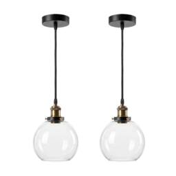 Emitto Ceiling Pendant Light Set of 2 Industrial Glass LampShade Adjustable Cable in Black - thumbnail 1