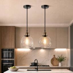 Emitto Ceiling Pendant Light Set of 2 Industrial Glass LampShade Adjustable Cable in Black - thumbnail 3