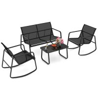 Costway 4 Piece Patio Rocking Set Outdoor Rocker Chair Conversation Set in Black
