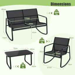 Costway 4 Piece Patio Rocking Set Outdoor Rocker Chair Conversation Set in Black - thumbnail 3