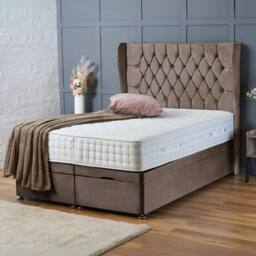 "BSSPOKE Amelia Ottoman Divan Bed Plush Velvet 54"" Headboard & No Mattress in Taupe - Size: Super King" - thumbnail 1