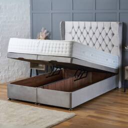 "BSSPOKE Amelia Ottoman Divan Bed Plush Velvet 54"" Headboard & No Mattress in Taupe - Size: Super King" - thumbnail 4