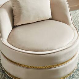 Matteo 360° Swivel Barrel Accent Chair - Plush Velvet with Gold Trim in Off-White - thumbnail 2