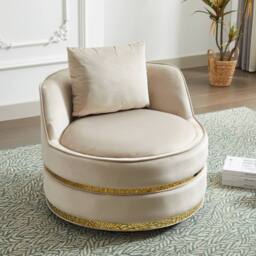 Matteo 360° Swivel Barrel Accent Chair - Plush Velvet with Gold Trim in Off-White - thumbnail 7