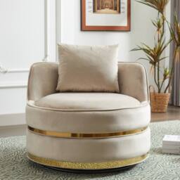 Matteo 360° Swivel Barrel Accent Chair - Plush Velvet with Gold Trim in Off-White - thumbnail 5