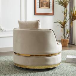 Matteo 360° Swivel Barrel Accent Chair - Plush Velvet with Gold Trim in Off-White - thumbnail 6