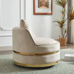 Matteo 360° Swivel Barrel Accent Chair - Plush Velvet with Gold Trim in Off-White - thumbnail 8