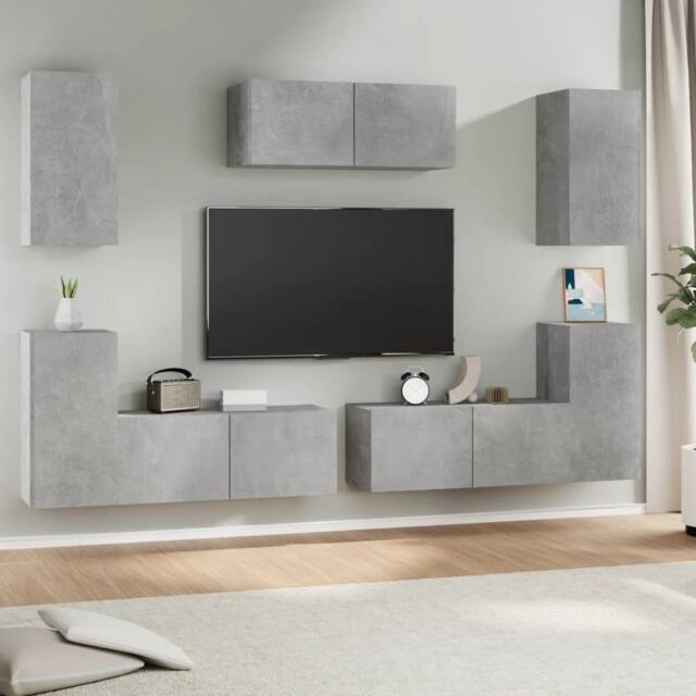 Berkfield Home 7 Piece TV Cabinet Set Concrete Grey Engineered Wood - image 1