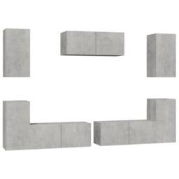Berkfield Home 7 Piece TV Cabinet Set Concrete Grey Engineered Wood - thumbnail 2
