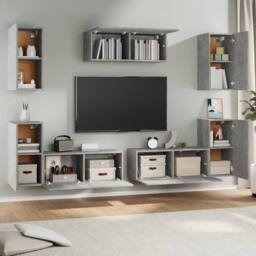 Berkfield Home 7 Piece TV Cabinet Set Concrete Grey Engineered Wood - thumbnail 3