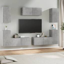 Berkfield Home 7 Piece TV Cabinet Set Concrete Grey Engineered Wood - thumbnail 1