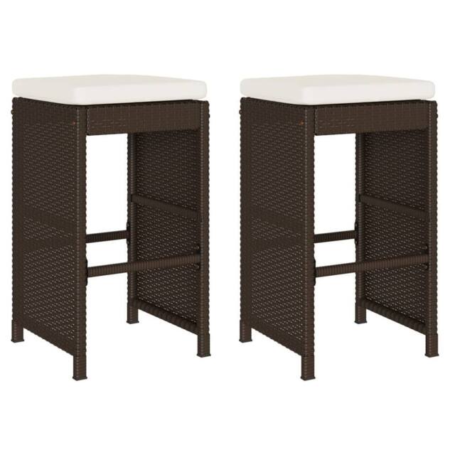 Berkfield Home Garden Bar Stools with Cushions 2 pcs Brown Poly Rattan - image 1
