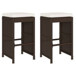 Berkfield Home Garden Bar Stools with Cushions 2 pcs Brown Poly Rattan