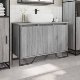 Berkfield Home Bathroom Sink Cabinet Grey Sonoma 91x35x60 cm Engineered Wood - Size: 91 x 35 x 60 cm - thumbnail 3