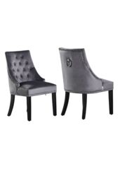 Life Interiors Set of 2 'Windsor' Knocker Back Velvet Dining Chairs Solid Wood Legs in Dark Grey - thumbnail 1
