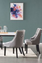 Life Interiors Set of 2 'Windsor' Knocker Back Velvet Dining Chairs Solid Wood Legs in Dark Grey - thumbnail 9