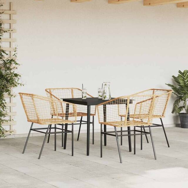 Berkfield Home Beautiful 5 Piece Garden Dining Set Brown Poly Rattan Glass in Tan - image 1