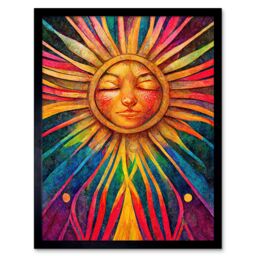 "Artery8 Wall Art Print Multicoloured Sun Rainbow Spiritual Art Framed in Black - Size: W12"" x H16""" - thumbnail 1