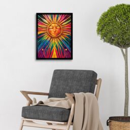 "Artery8 Wall Art Print Multicoloured Sun Rainbow Spiritual Art Framed in Black - Size: W12"" x H16""" - thumbnail 2