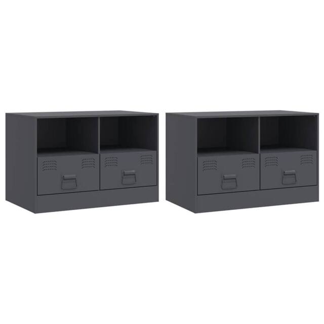 Berkfield Home TV Cabinets 2 pcs Anthracite 67x39x44 cm Steel in Dark Grey - Size: 67 x 39 x 44 cm - image 1
