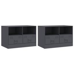 Berkfield Home TV Cabinets 2 pcs Anthracite 67x39x44 cm Steel in Dark Grey - Size: 67 x 39 x 44 cm