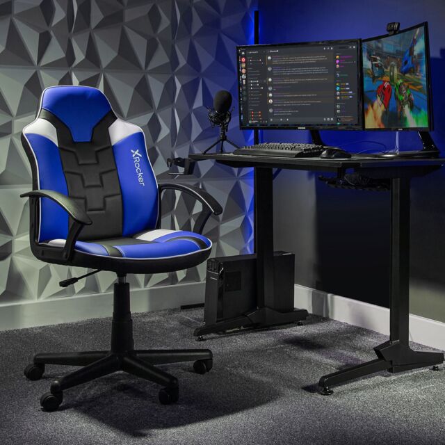 X Rocker Saturn Ergonomic Mid Back PC Gaming Chair with Swivel Base in Blue - image 1