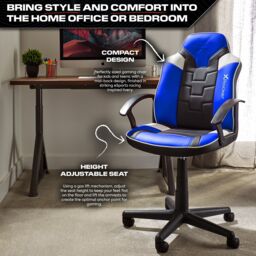 X Rocker Saturn Ergonomic Mid Back PC Gaming Chair with Swivel Base in Blue - thumbnail 3