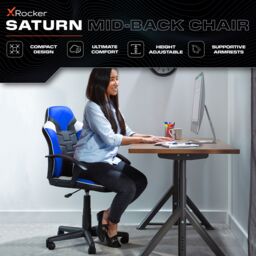 X Rocker Saturn Ergonomic Mid Back PC Gaming Chair with Swivel Base in Blue - thumbnail 2