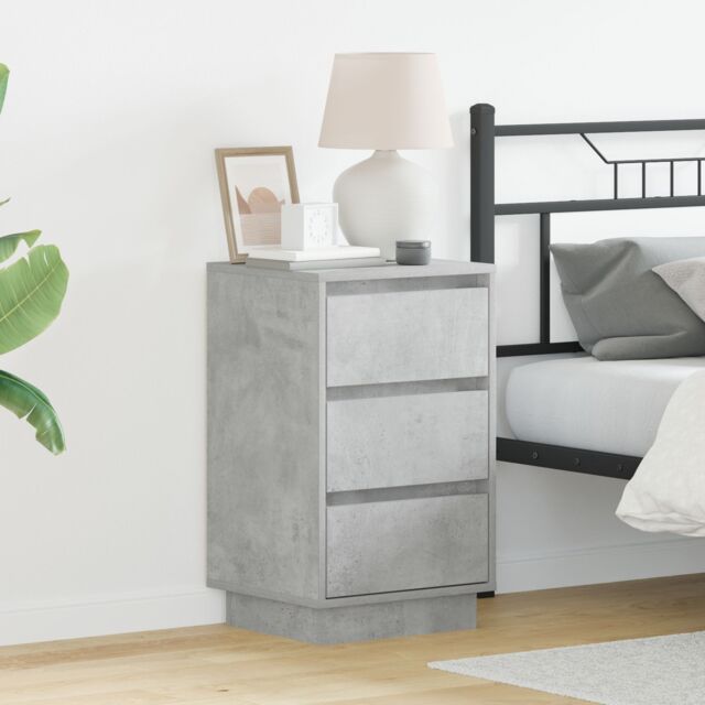 Berkfield Home Bedside Cabinet with LED Concrete Grey 39x34.5x65 cm Engineered Wood - image 1