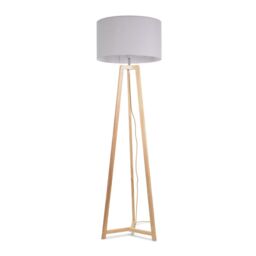ValueLights Lottie Natural Wood Tripod Floor Lamp with Fabric Drum Shade & LED Bulb in Grey - thumbnail 2