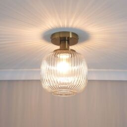 ValueLights Calpe Clear Glass Shade Flush Gold Stem Ceiling Light with LED Bulb - thumbnail 1