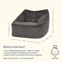 icon Natalia Jumbo Corduroy Bean Bag Armchair in Charcoal - thumbnail 6