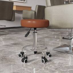 VOGREX Leather Rolling Stool, Height Adjustable Stool Chair with Wheels for in Brown - thumbnail 3