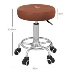 VOGREX Leather Rolling Stool, Height Adjustable Stool Chair with Wheels for in Brown - thumbnail 2