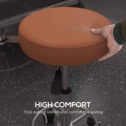 VOGREX Leather Rolling Stool, Height Adjustable Stool Chair with Wheels for in Brown - thumbnail 5