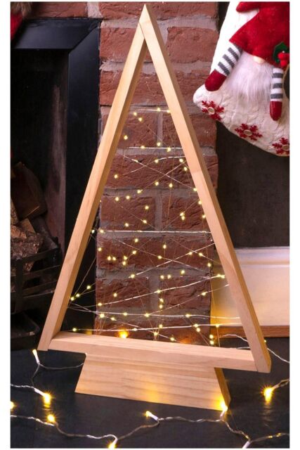 Netagon Wooden Self Assembly Battery Powered Christmas Tree with 60 LED's in Light Beige - image 1