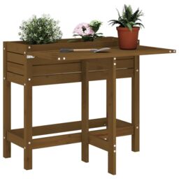 Berkfield Home Garden Planter with Folding Tabletop Honey Brown Solid Wood Pine