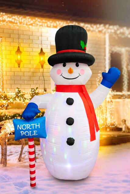 Shatchi 8ft Inflatable Hand Waving Snowman with North Pole Sign Board Pre Lit Mains Powered White LED Lights - image 1