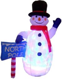 Shatchi 8ft Inflatable Hand Waving Snowman with North Pole Sign Board Pre Lit Mains Powered White LED Lights - thumbnail 2